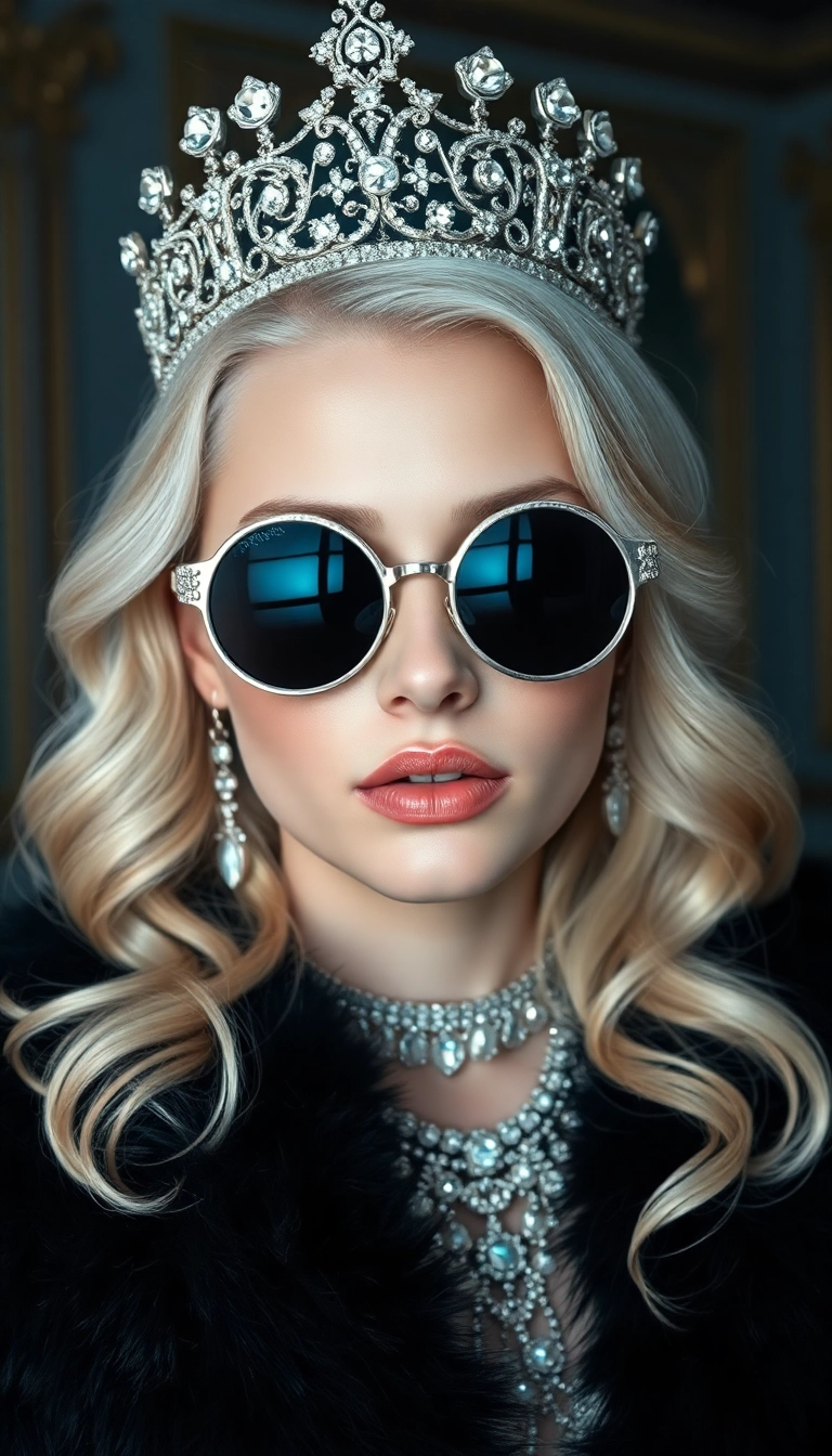 iPhone Relaxing Young Platinum Blonde Queen in Black Fur Aesthetic Wallpaper Pic